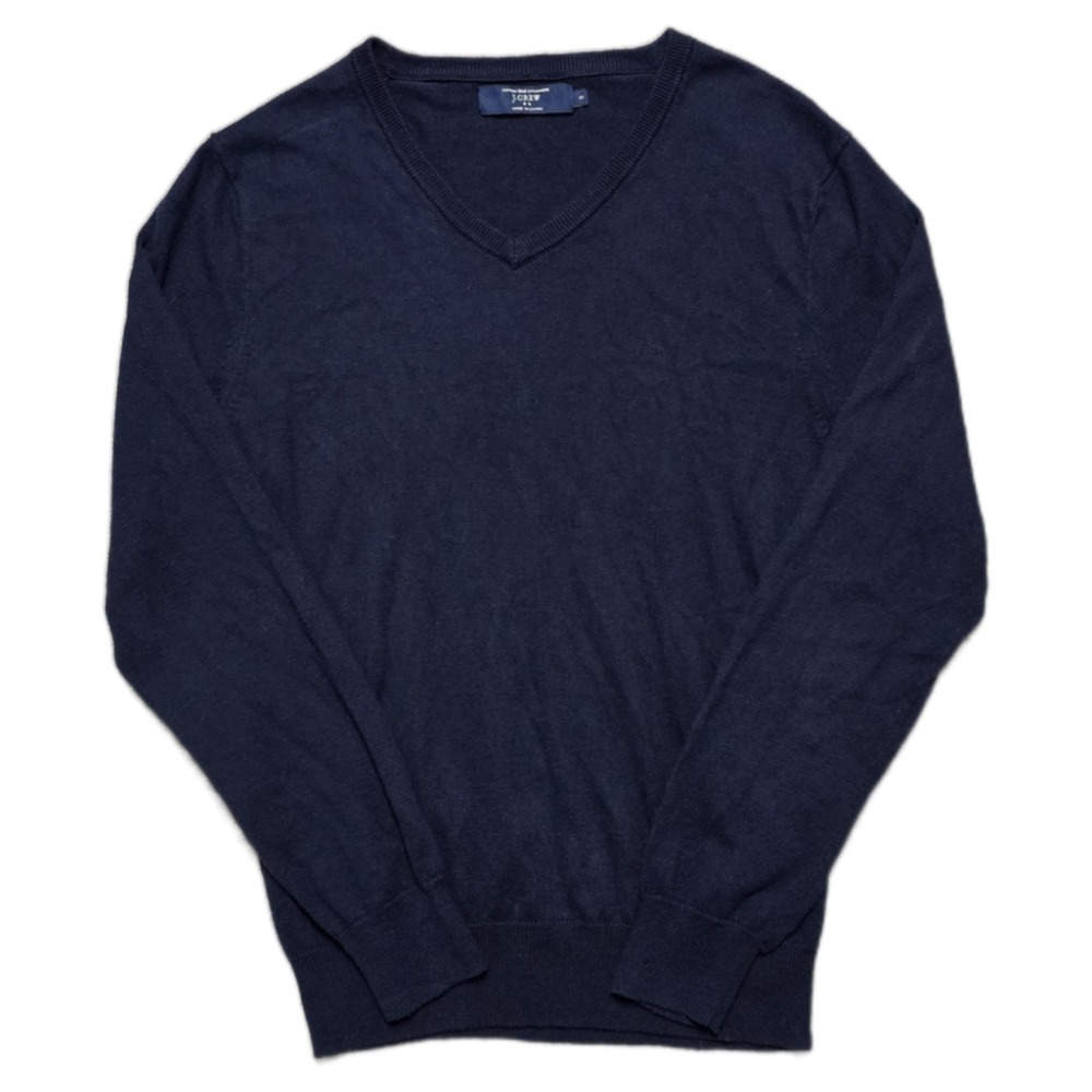J‎ Crew Cashmere Blend Knit Sweater Mens Small V Neck Long Sleeve Navy Blue